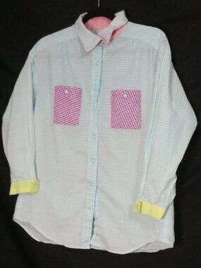 Handmade Pastel Colorblock Gingham Button-Down Shirt - P2P 21"